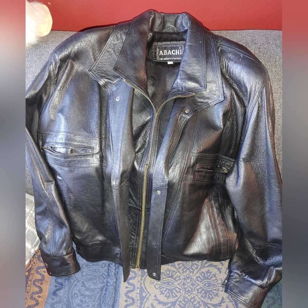 Abachi Brand Men's Black Leather Jacket Size Large Preowned